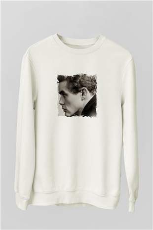 James Dean Unisex Baskılı Beyaz Sweatshirt