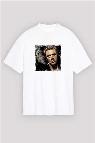 James Dean Oversize Baskılı Beyaz Tişört