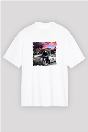 James Dean Oversize Baskılı Beyaz Tişört
