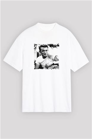James Dean Oversize Baskılı Beyaz Tişört
