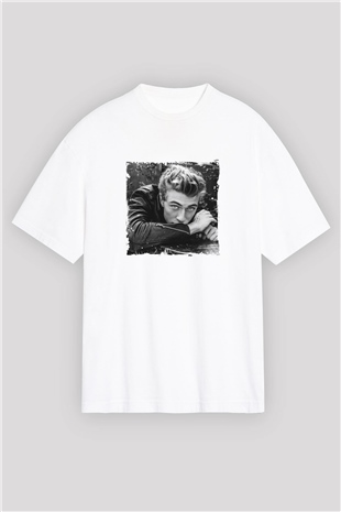 James Dean Oversize Baskılı Beyaz Tişört
