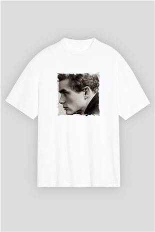 James Dean Oversize Baskılı Beyaz Tişört