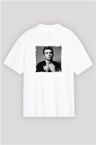 James Dean Oversize Baskılı Beyaz Tişört