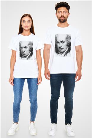 James Watt Baskılı Unisex Beyaz Tişört - Tshirt