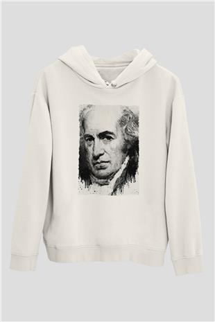 James Watt Baskılı Unisex Ekru Hoodie
