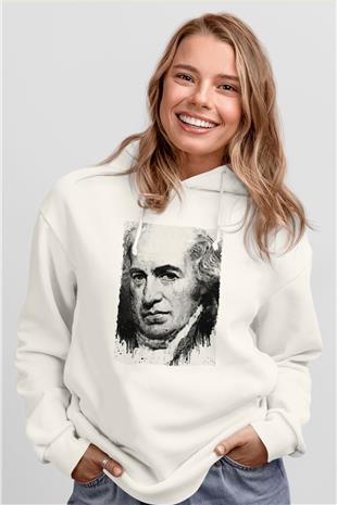 James Watt Baskılı Unisex Ekru Hoodie