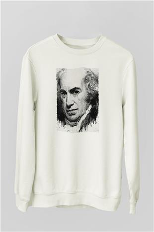 James Watt Baskılı Unisex Ekru Sweatshirt