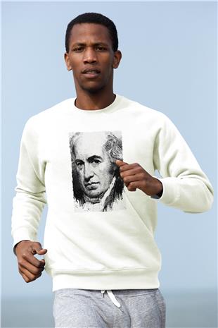 James Watt Baskılı Unisex Ekru Sweatshirt