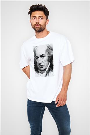 James Watt Baskılı Unisex Oversize Beyaz Tişört - Tshirt