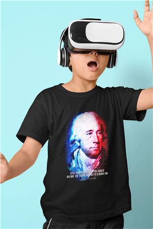 James Watt Portre Baskılı Unisex Siyah Çocuk Tişörtü - Tshirt