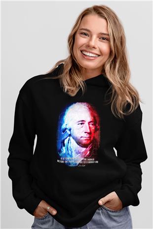 James Watt Portre Baskılı Unisex Siyah Hoodie