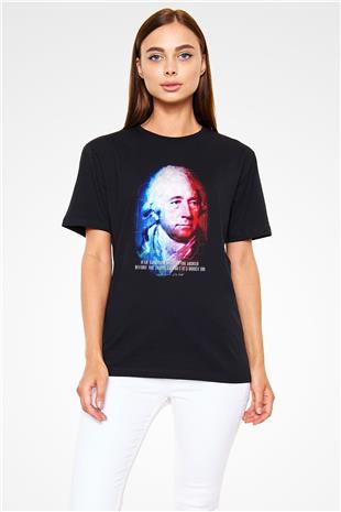 James Watt Portre Baskılı Unisex Siyah Tişört - Tshirt