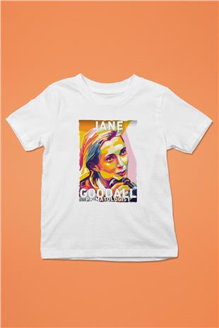 Jane Goodall Baskılı Unisex Beyaz Çocuk Tişörtü - Tshirt