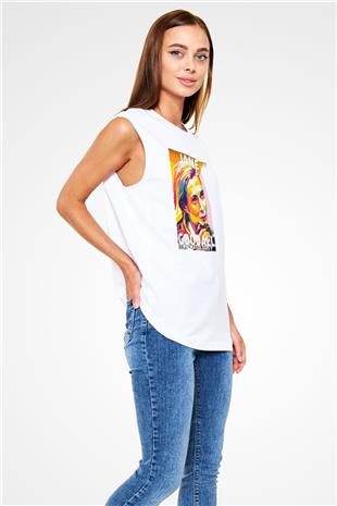 Jane Goodall Baskılı Unisex Kolsuz Beyaz Tişört - Tshirt
