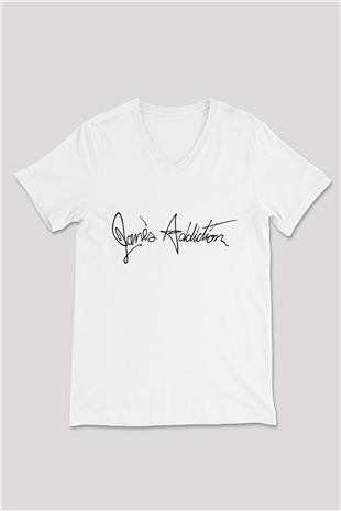 Janes Addiction Beyaz Unisex V Yaka Tişört T-Shirt