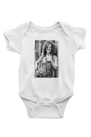 Janis Joplin Baskılı Beyaz Unisex Bebek Body - Zıbın