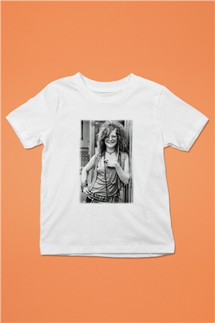 Janis Joplin Baskılı Beyaz Unisex Çocuk Tişört