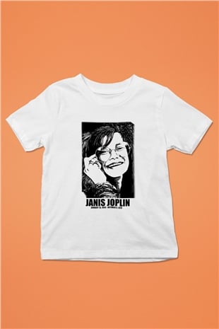 Janis Joplin Baskılı Beyaz Unisex Çocuk Tişört