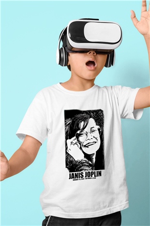 Janis Joplin Baskılı Beyaz Unisex Çocuk Tişört