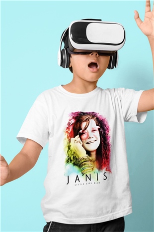 Janis Joplin Baskılı Beyaz Unisex Çocuk Tişört