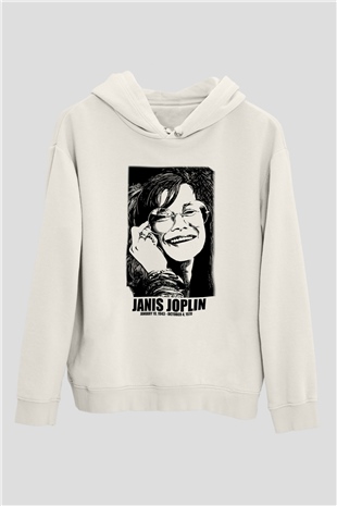 Janis Joplin Beyaz Unisex Kapşonlu Sweatshirt