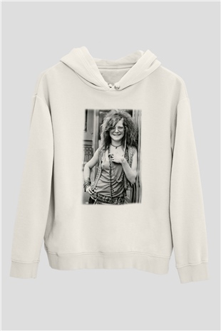 Janis Joplin Beyaz Unisex Kapşonlu Sweatshirt