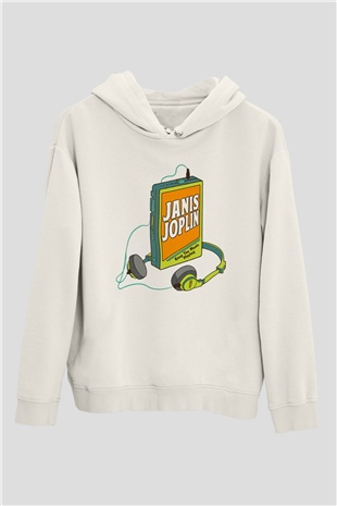 Janis Joplin Beyaz Unisex Kapüşonlu Sweatshirt
