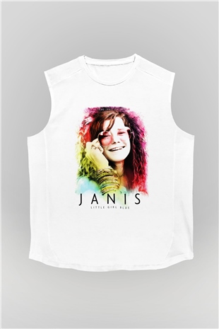Janis Joplin Beyaz Unisex Kolsuz Tişört