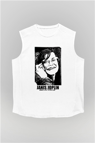 Janis Joplin Beyaz Unisex Kolsuz Tişört