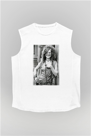 Janis Joplin Beyaz Unisex Kolsuz Tişört