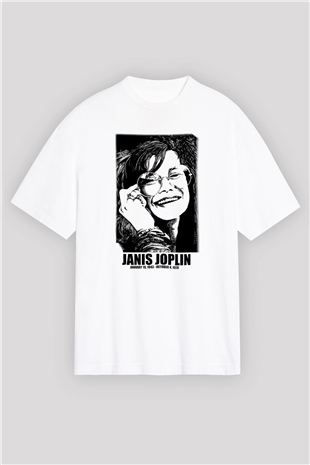 Janis Joplin Beyaz Unisex Oversize Tişört T-Shirt