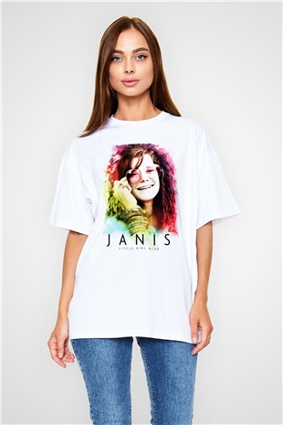 Janis Joplin Beyaz Unisex Oversize Tişört T-Shirt