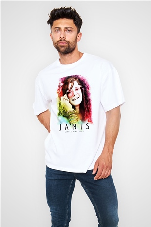Janis Joplin Beyaz Unisex Oversize Tişört T-Shirt