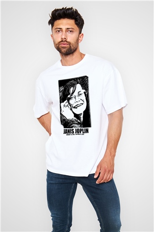 Janis Joplin Beyaz Unisex Oversize Tişört T-Shirt