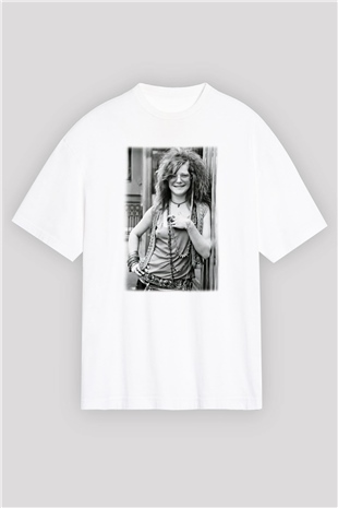 Janis Joplin Beyaz Unisex Oversize Tişört T-Shirt
