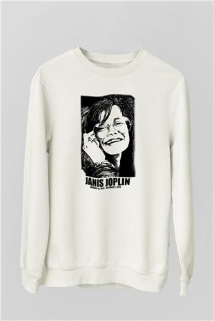 Janis Joplin Beyaz Unisex Sweatshirt
