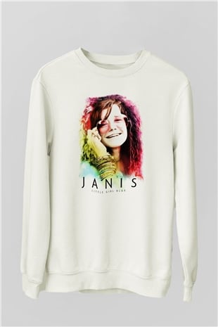 Janis Joplin Beyaz Unisex Sweatshirt