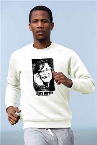 Janis Joplin Beyaz Unisex Sweatshirt