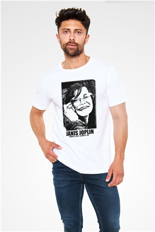 Janis Joplin Beyaz Unisex Tişört T-Shirt - TişörtFabrikası