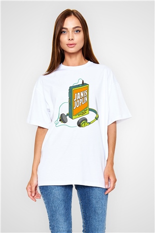 Janis Joplin Beyaz Oversize Tişört Oversize T-shirt - TişörtFabrikası