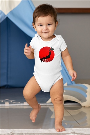 Japonya Baskılı Beyaz Unisex Bebek Body - Zıbın