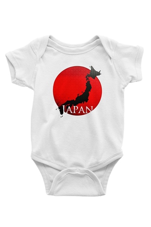 Japonya Baskılı Beyaz Unisex Bebek Body - Zıbın