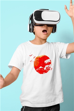 Japonya Baskılı Beyaz Unisex Çocuk Tişört