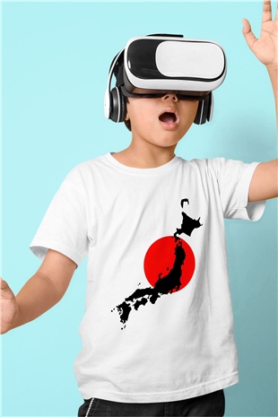 Japonya Baskılı Beyaz Unisex Çocuk Tişört