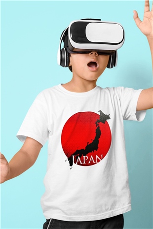 Japonya Baskılı Beyaz Unisex Çocuk Tişört