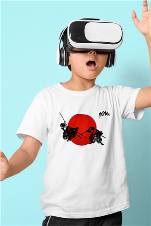 Japonya Baskılı Beyaz Unisex Çocuk Tişört