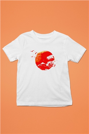 Japonya Baskılı Beyaz Unisex Çocuk Tişört
