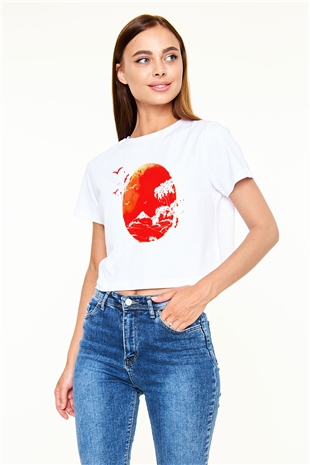 Japonya Beyaz Croptop Tişört