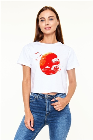 Japonya Beyaz Croptop Tişört