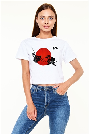 Japonya Beyaz Croptop Tişört